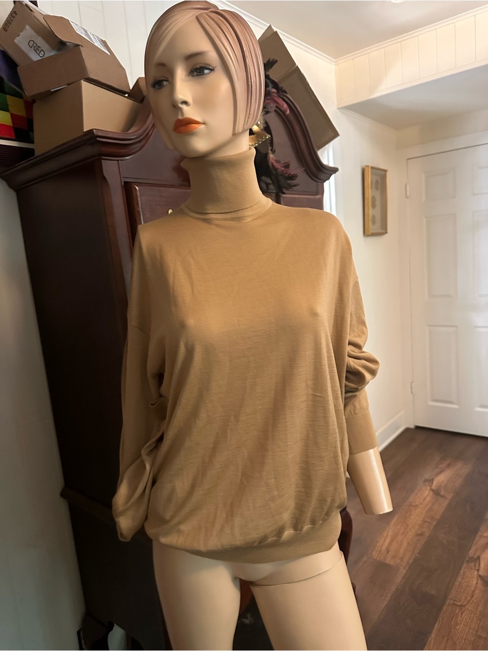 Saint Laurent Camel Turtleneck Sweater Top